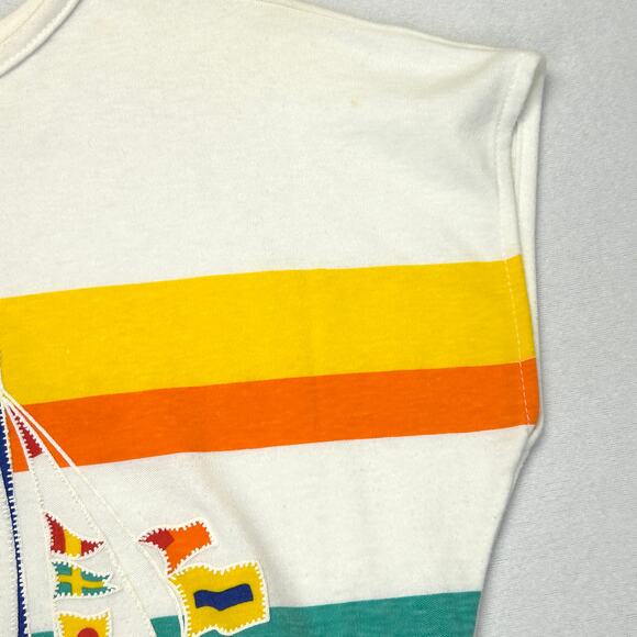 Vintage 80s Tee Shirt Jane Colby Sailboat Sunset Textured Tropical Beach Fashion - Picture 10 of 14